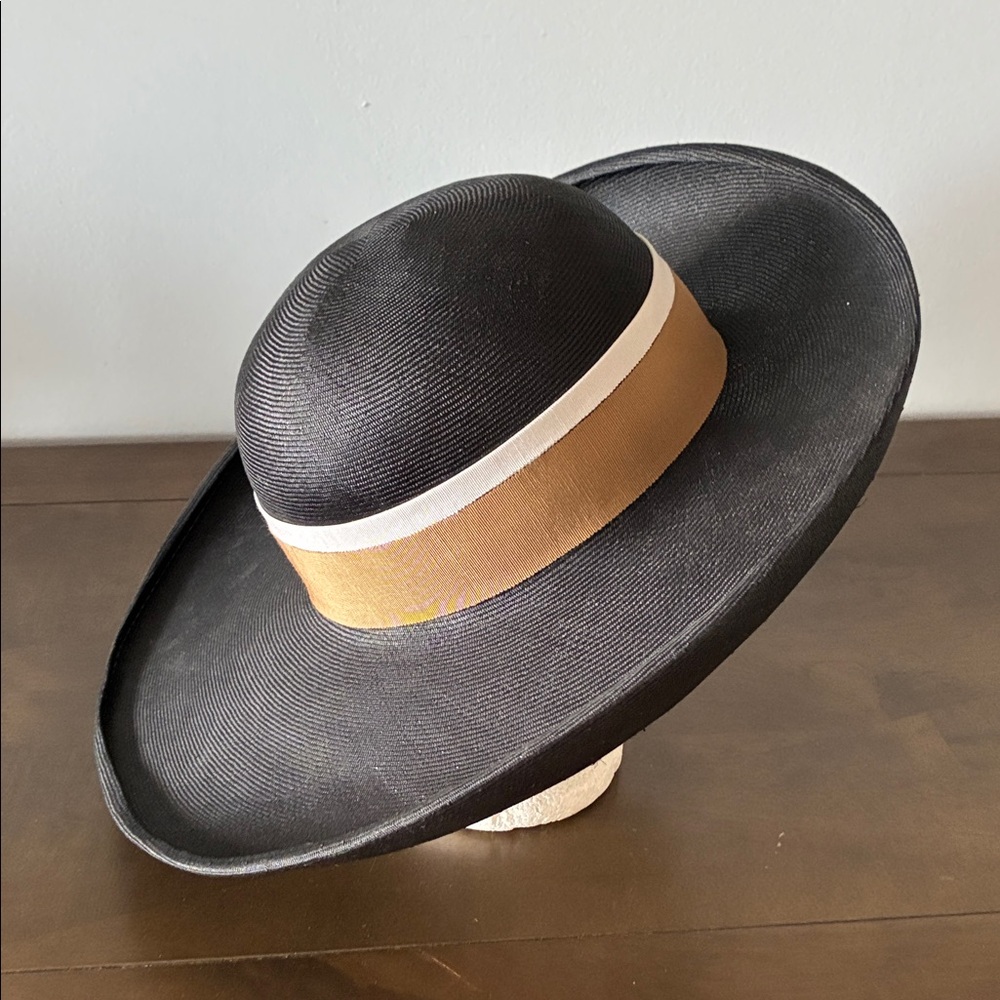 Vintage Anita Pineault Black and Brown Wide-Brim Hat - Picture 4 of 10